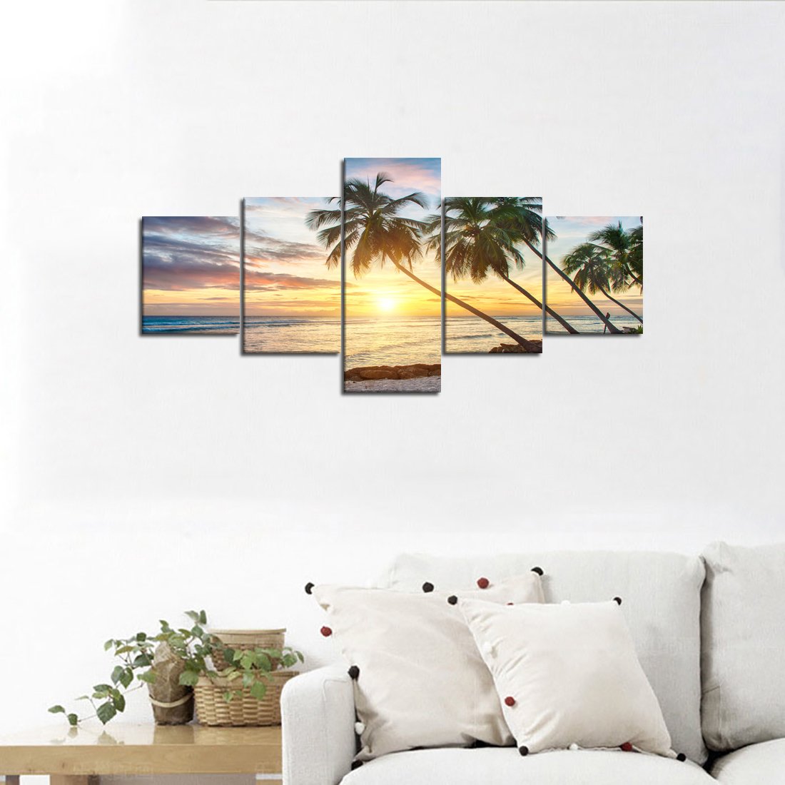 Amazon.co.jp: モダンビーチ絵画 美しい日没風景 海の絵 フレーム枠