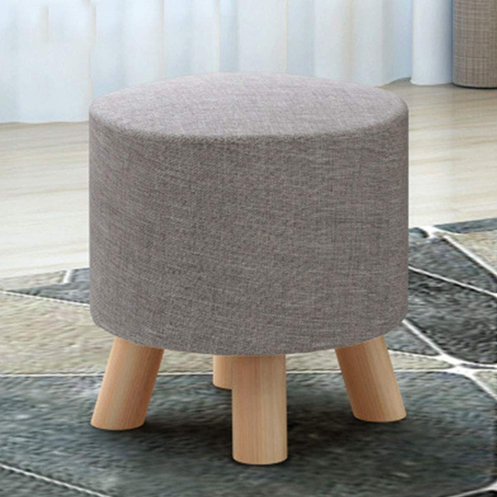 Fußhocker Ottomane Modern – Rund, Gepolstert, Mit Rutschfester Unterseite, Waschbarem Leinenbezug, Holzbeinen, Max. 150 Kg, Für Wohnzimmer, Schlafzimmer