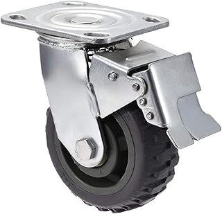 EuisdanAA Obrotowe kółka samonastawne z hamulcem 5" PVC z płytą górną 360 stopni Pojemność 396LBS na wózki meblowe Stół warsztatowy, szary(Ruedas giratorias con freno 5" PVC con placa superior de 36