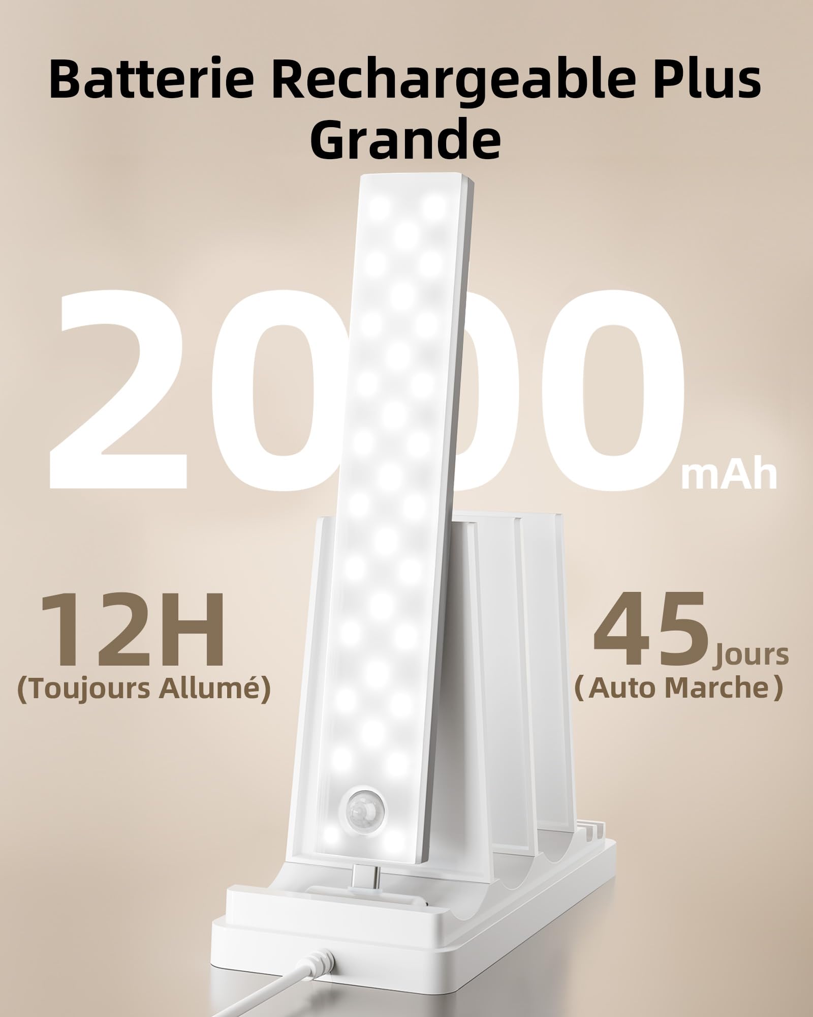 EZVALO Lampe de Cuisine sous Armoire 62 LED avec Détecteur de Mouvement et Station de Charge, Éclairage d’armoire 1600 mAh avec 3 Températures de Couleur pour Cuisine, Placard (6 Pièces)