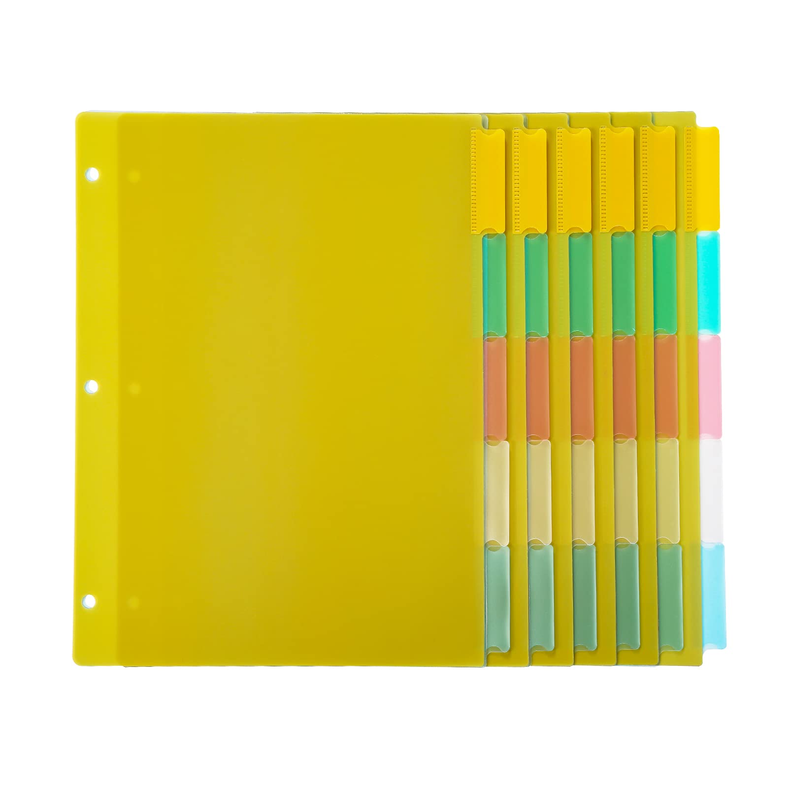 Seashell 5-Tab 6 Sets Plastic Binder Dividers, 8 Tab Insertable Index Dividers with 3 Hole Punch, Letter Size, Durable, Assorted Colors, School