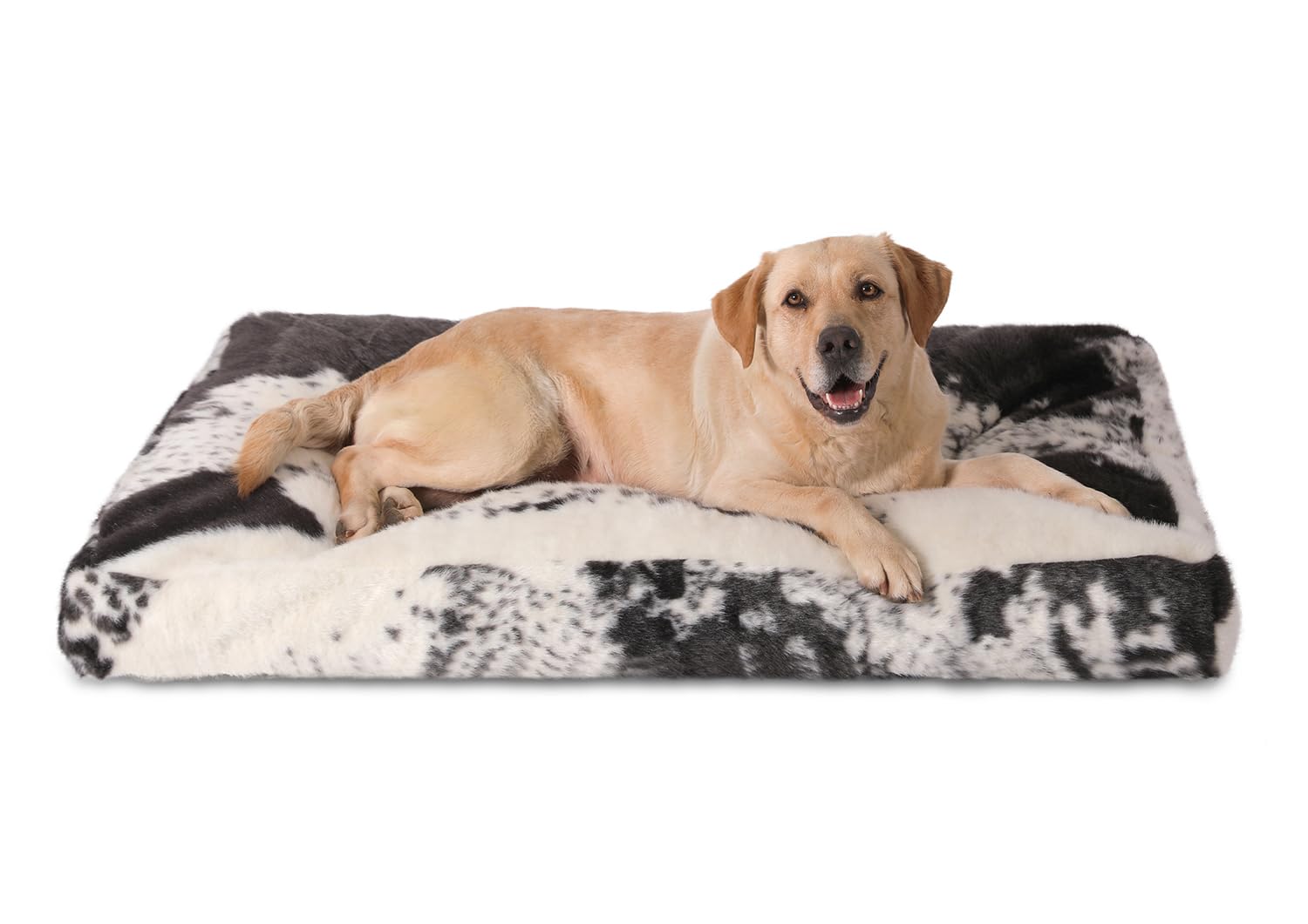 Bedfolks Waterproof Kennel Pad,Plush Dog Crate Bed with Removable, Washable Faux Fur Cover for Extra Large Dogs, Fluffy - 41"x27", Black-White Cowhide โ image 1