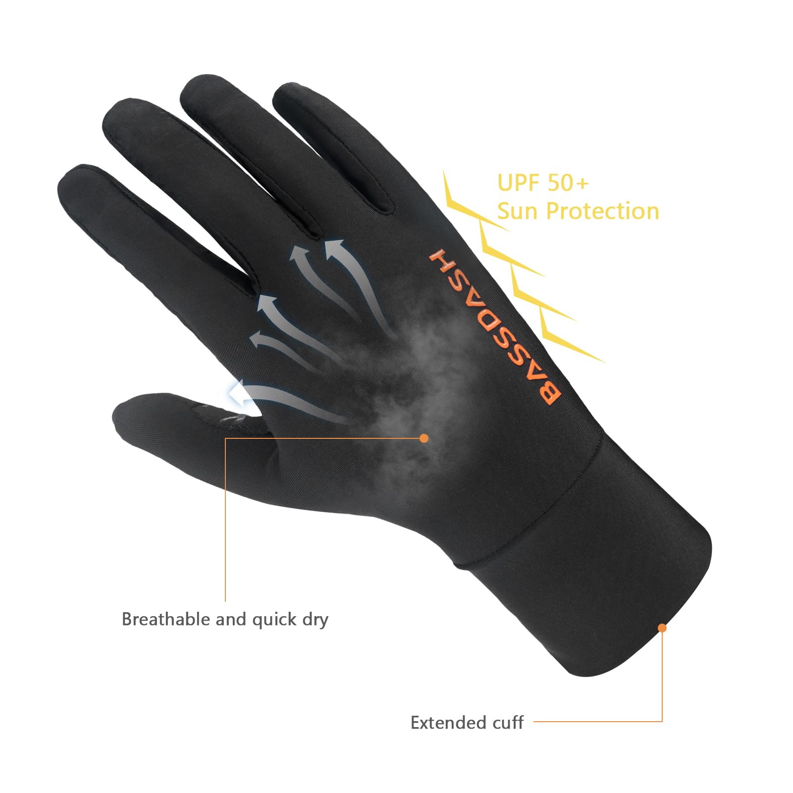 BASSDASH Guantes de caza de camuflaje para hombre, UPF 50+, ligeros, para pantalla táctil, para clima cálido, pesca, senderismo, actividades al aire libre HG01M (negro, L)