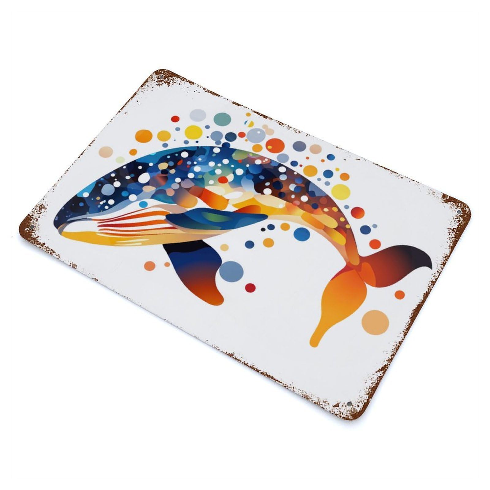 Colorful Abstract Whale Rusty Metal Tin Sign 11.8"x7.9", for Shed, Workshop And Garage Wall Decor, Shabby Chic Decor