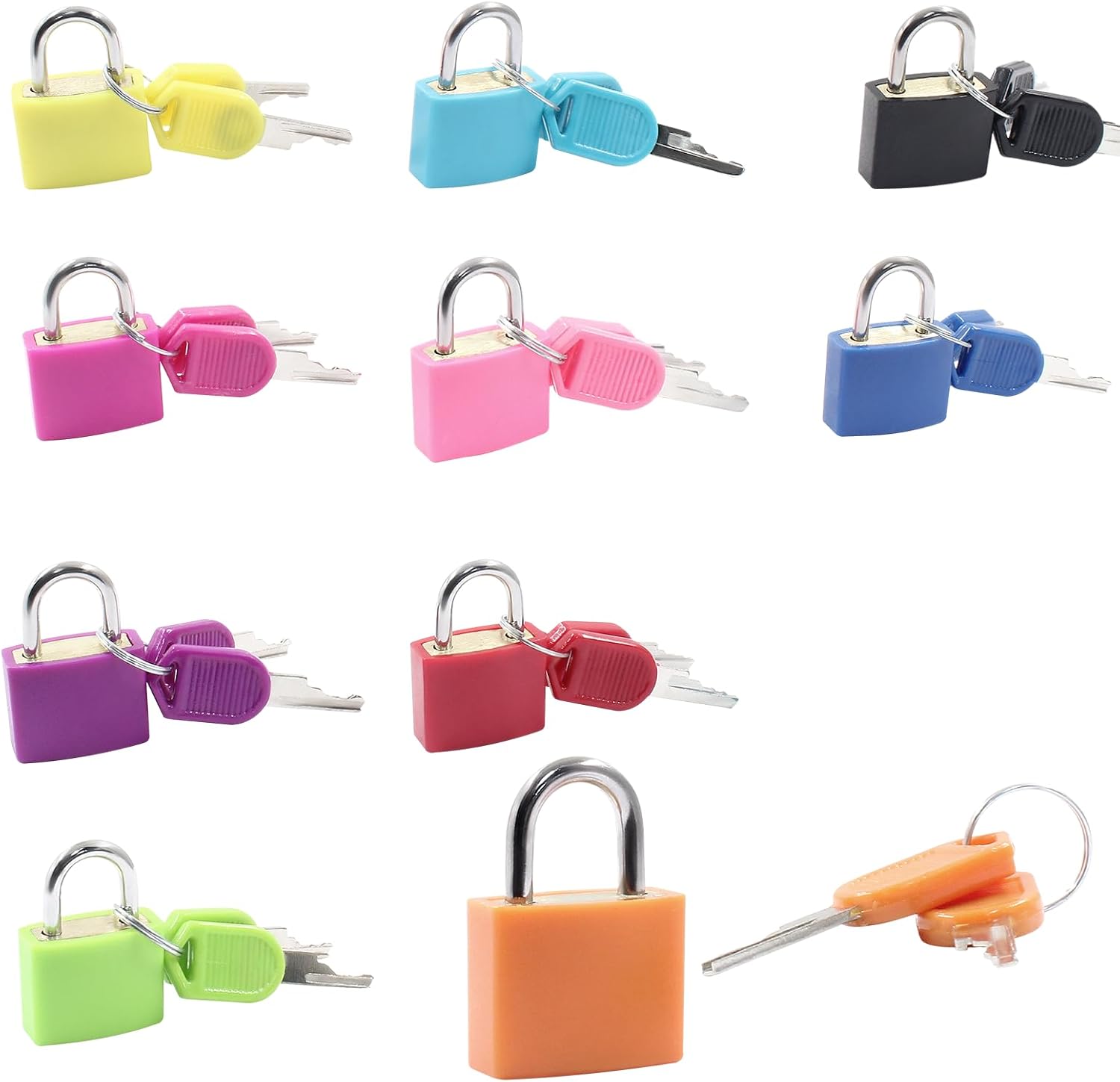 10 Pcs Small Luggage Locks with Keys, Multicolor Suitcase Locks Mini Metal Plastic Covered Copper Padlocks for Suitcase, Backpack, Gym Locker, Classroom