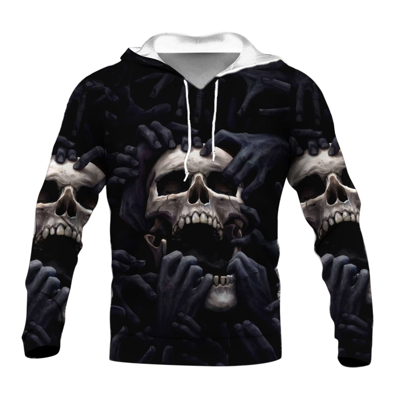 Gothic Skull Hoodie for Men 3D Printed Pullover Retro Skull Hooded Sweatshirt with Pocket
