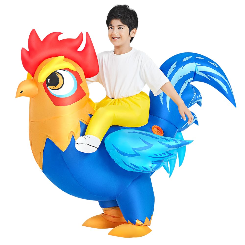 JUROSAICA Inflatable Chicken Costume Kids Riding Rooster Ride-on Blow Up Hall...