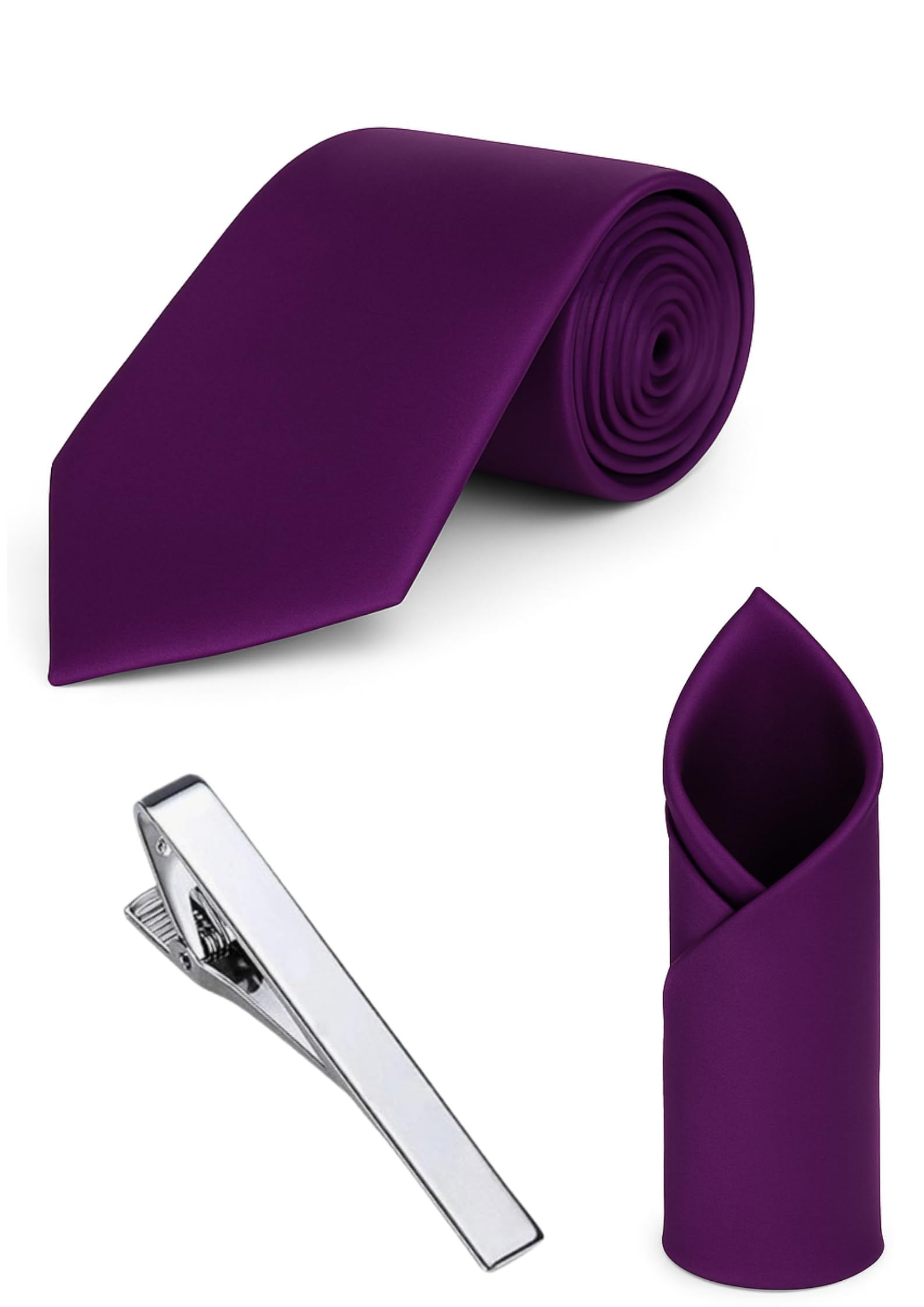 random stripe Necktie Set With Silvar Plated Tiepin & Pocket square Set Plain Silk Ties Combo For Men-picture-47