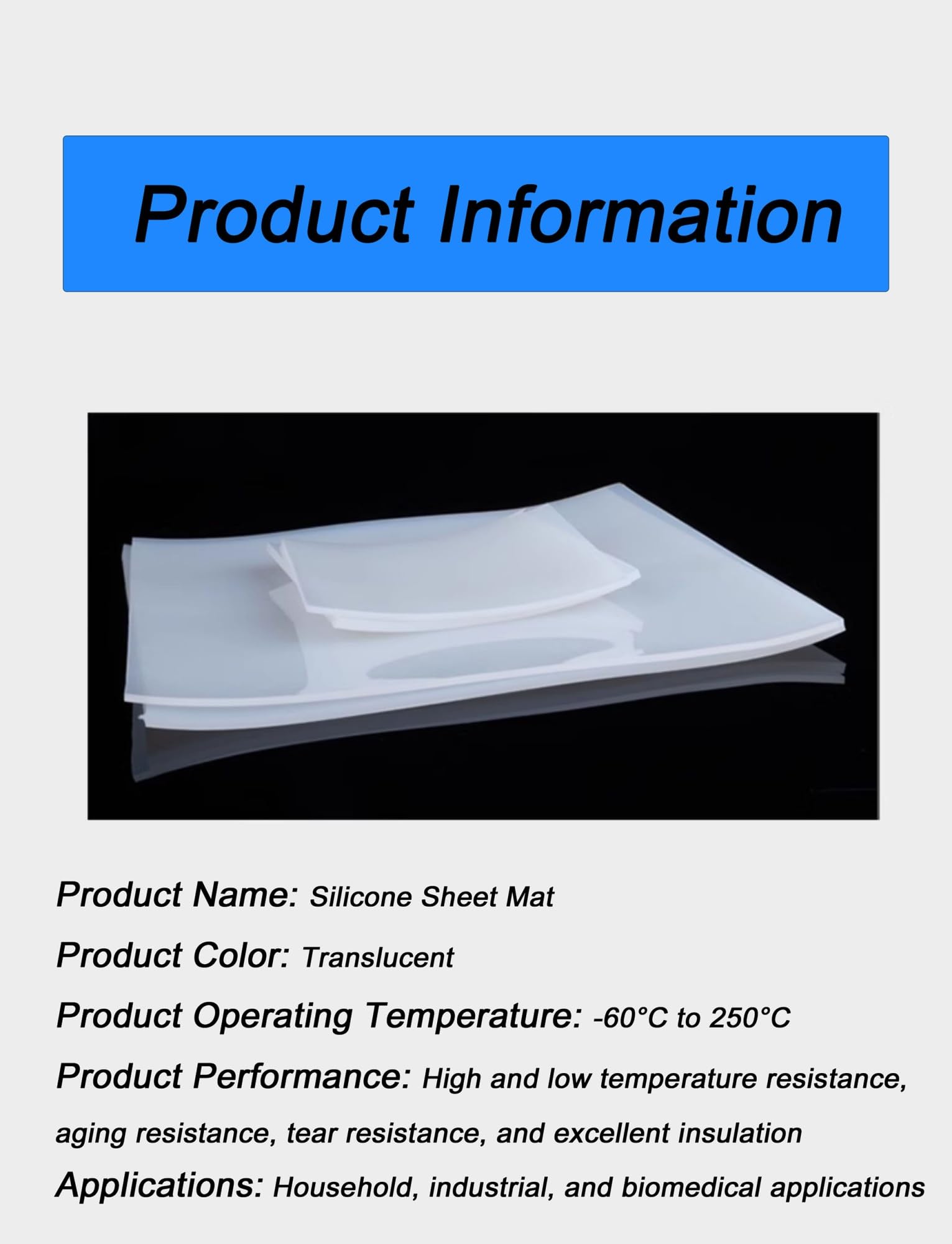 Foglio di silicone traslucido resistente alle alte temperature for parti industriali fai da te(1000x3000x1mm)