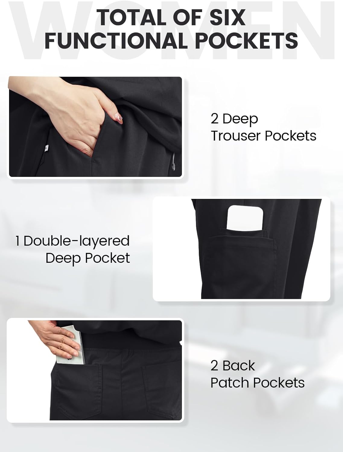 Medical Scrub Pants for Women, Jogger Pants with 6 Pockets, Soft Womens Scrubs Pant Drawstring Mid-Rise Cargo Pants - Image 3