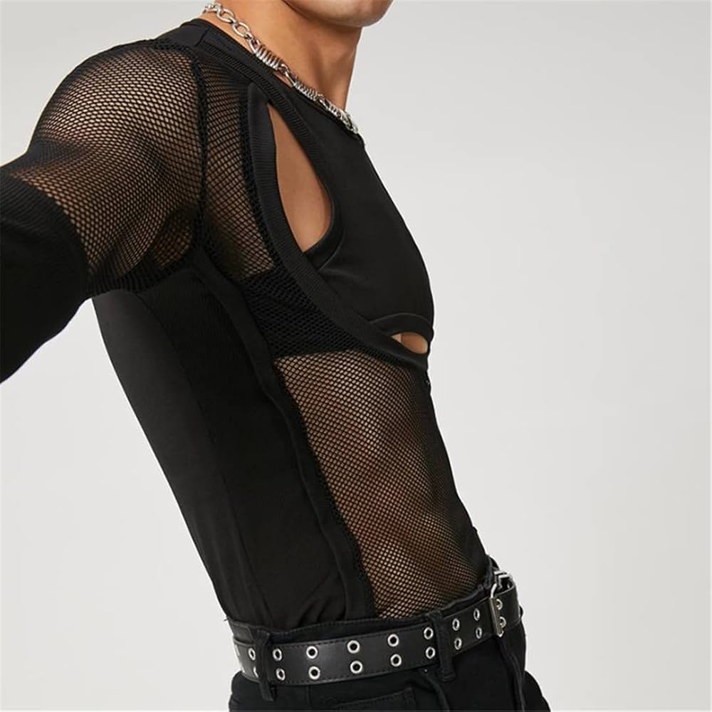 Amazon.com: Men's Mesh Patchwork Sexy Tee Tops See Through