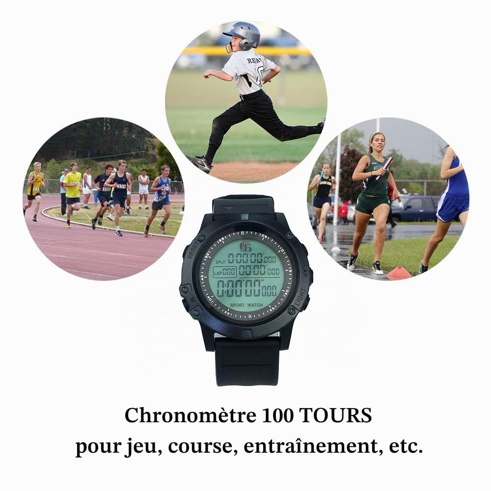 Montre d'arbitre de football professionnel – Chronomètre mémoire à 100 tours avec compte à rebours et mode silencieux, affichage rétroéclairé à 3 lignes pour entraîneurs de football, horloge 12/24