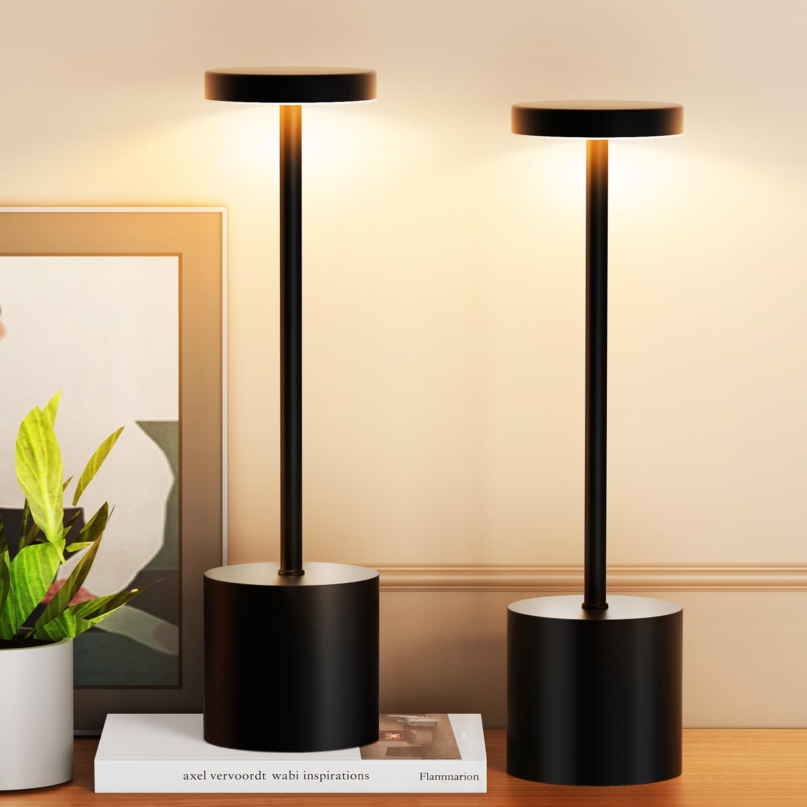 Cordless Table Lamp Set of 2, 5000mAh Rechargeable Lamp with Touch Control & Stepless Dimming, 3 Light Modes, IP54 Waterproof Portable Light for Dining Table, Patio, Bedroom, Power Outage (Black) โ image 1