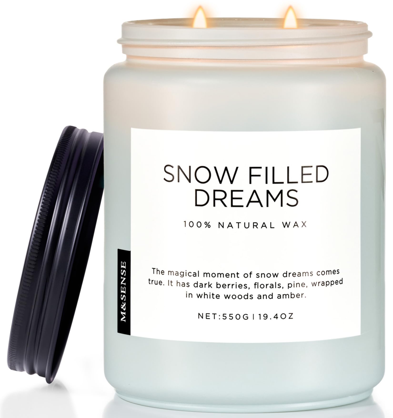 M&SENSE Candele profumate alle bacche nere e al pino, Candela a 2 stoppini in barattolo al mirto e pino da 550 g. Durata 110 ore. Candela di aromaterapia naturale organica