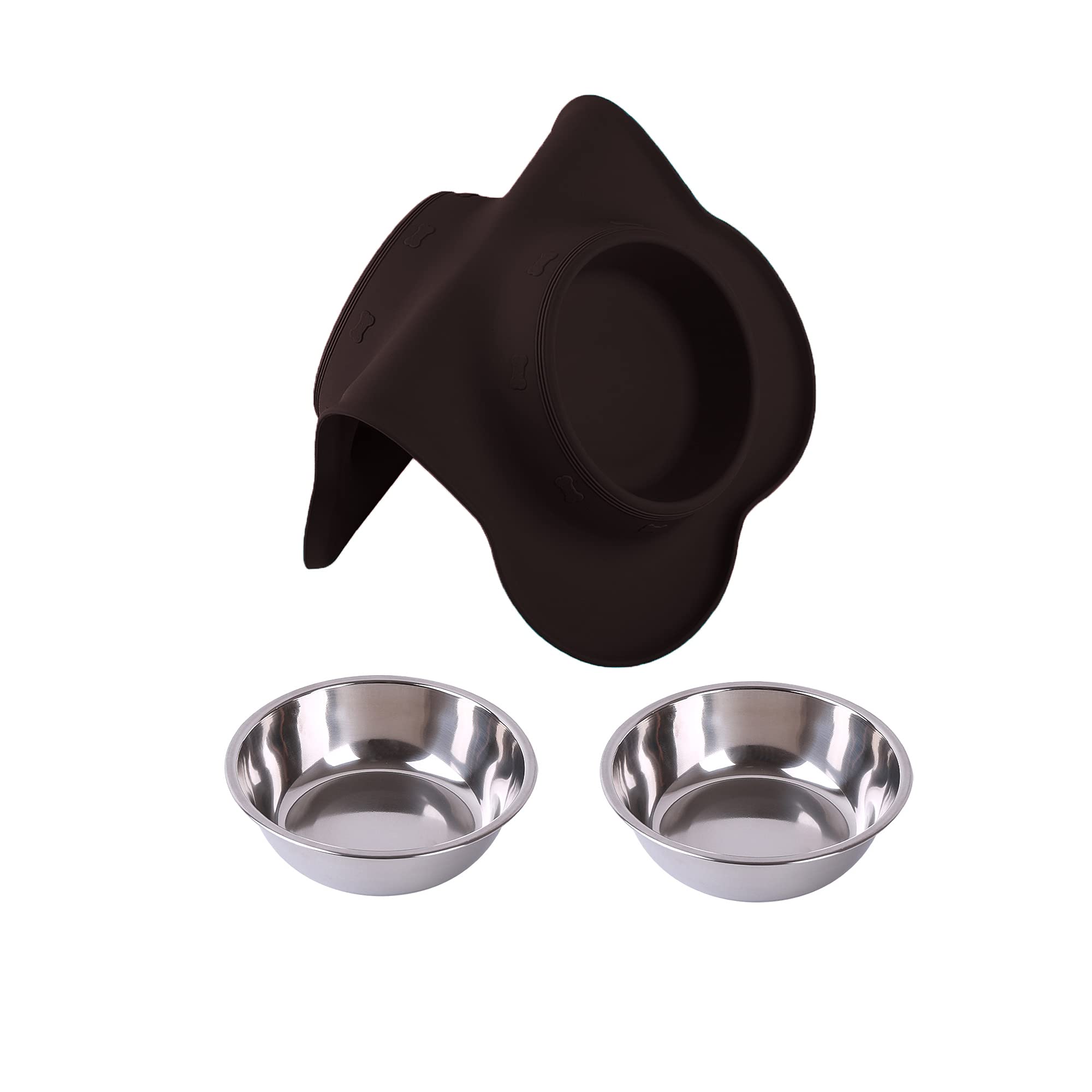 Hubulk Set di 2 ciotole per cani in acciaio inox con tappetino antiscivolo in silicone + paletta per cibo per cani di taglia piccola, media e grande
