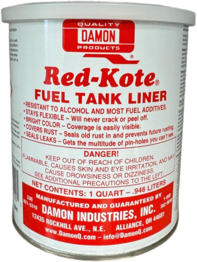 RED KOTE FUEL TANK LINER, GAS TANK SEALER, FUEL TANK SEALER 1 QT. STOPS RUST, CORROSION AND LEAKS