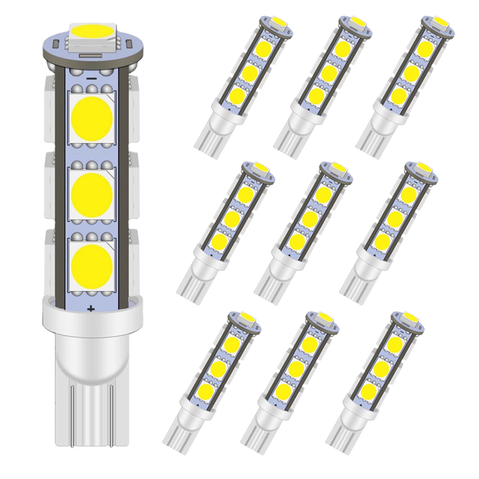 GRV T10 C921 192 194 W5W 13-5050SMD Super Bright Wedge LED Bulbs for DC 12V RV Interior Ceiling Dome Camper Motorhome Boat Lighting Bulb,Cool White Pack of 10