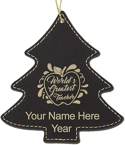 Miniatura 4 de LaserGram Personalized Christmas Ornament, World's Greatest Teacher, Faux Leather, Custom Laser Engraved Gift Idea (Tree Shape, Light Brown) Light