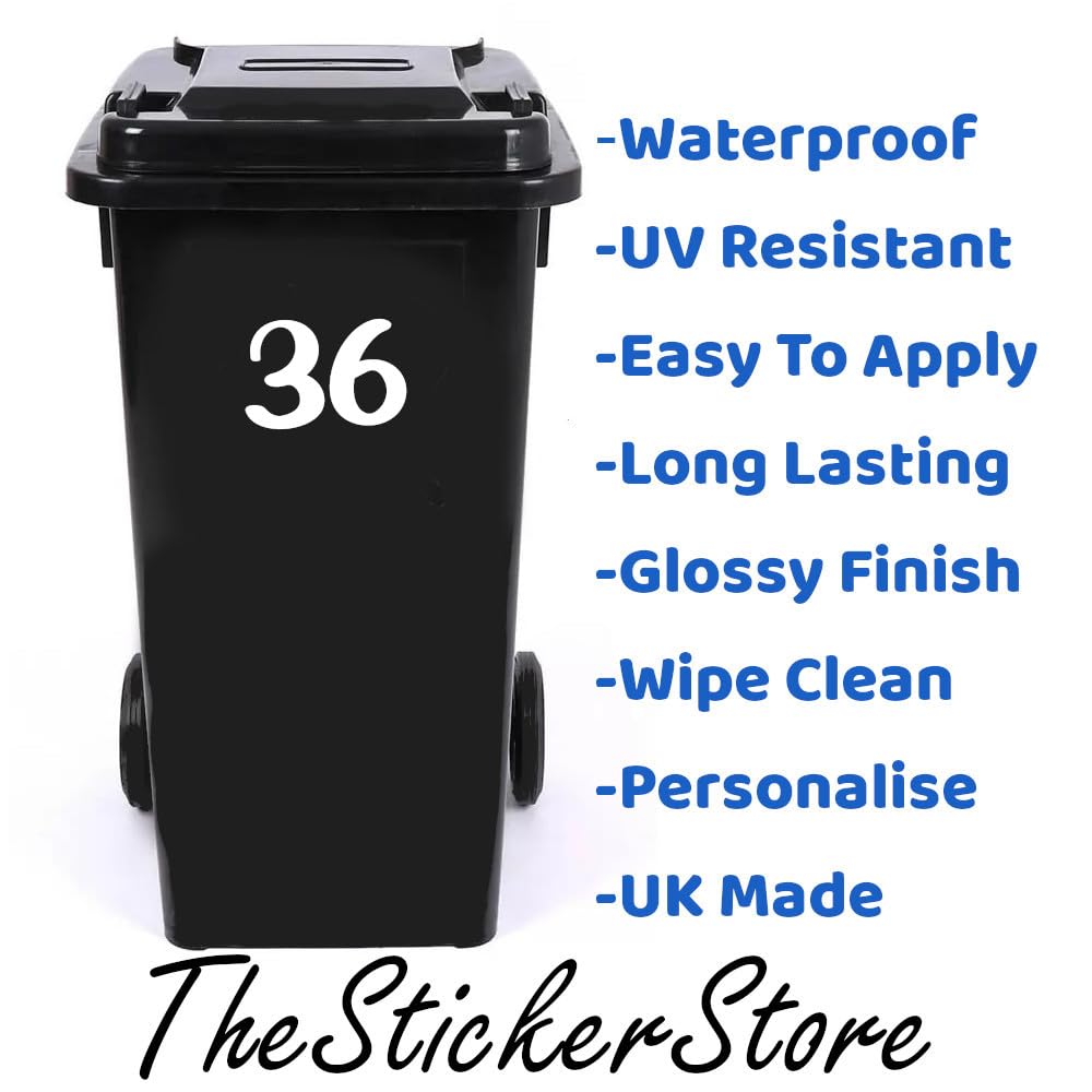 Pack of 4 House Number Wheelie Bin Stickers - Waterproof Decals - Easy-to-Apply - Recycling Boxes - Party Decorations (36) - Image 2