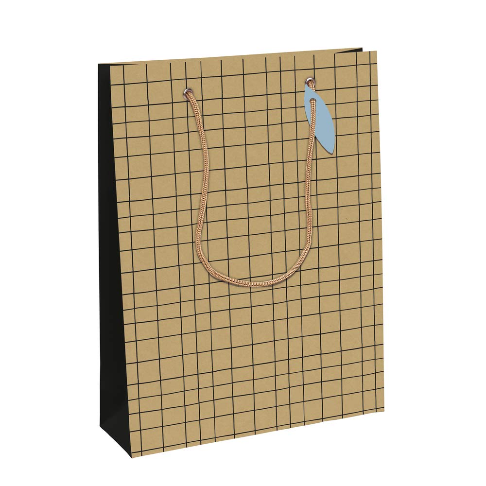 Clairefontaine 28794-2C - A Kraft gift bag - Large - 26,5x14x33 cm - 210g - Pattern : Geometric White And Blue - Gift Wrapping, Ideal for Games, Puzzles, Gifts