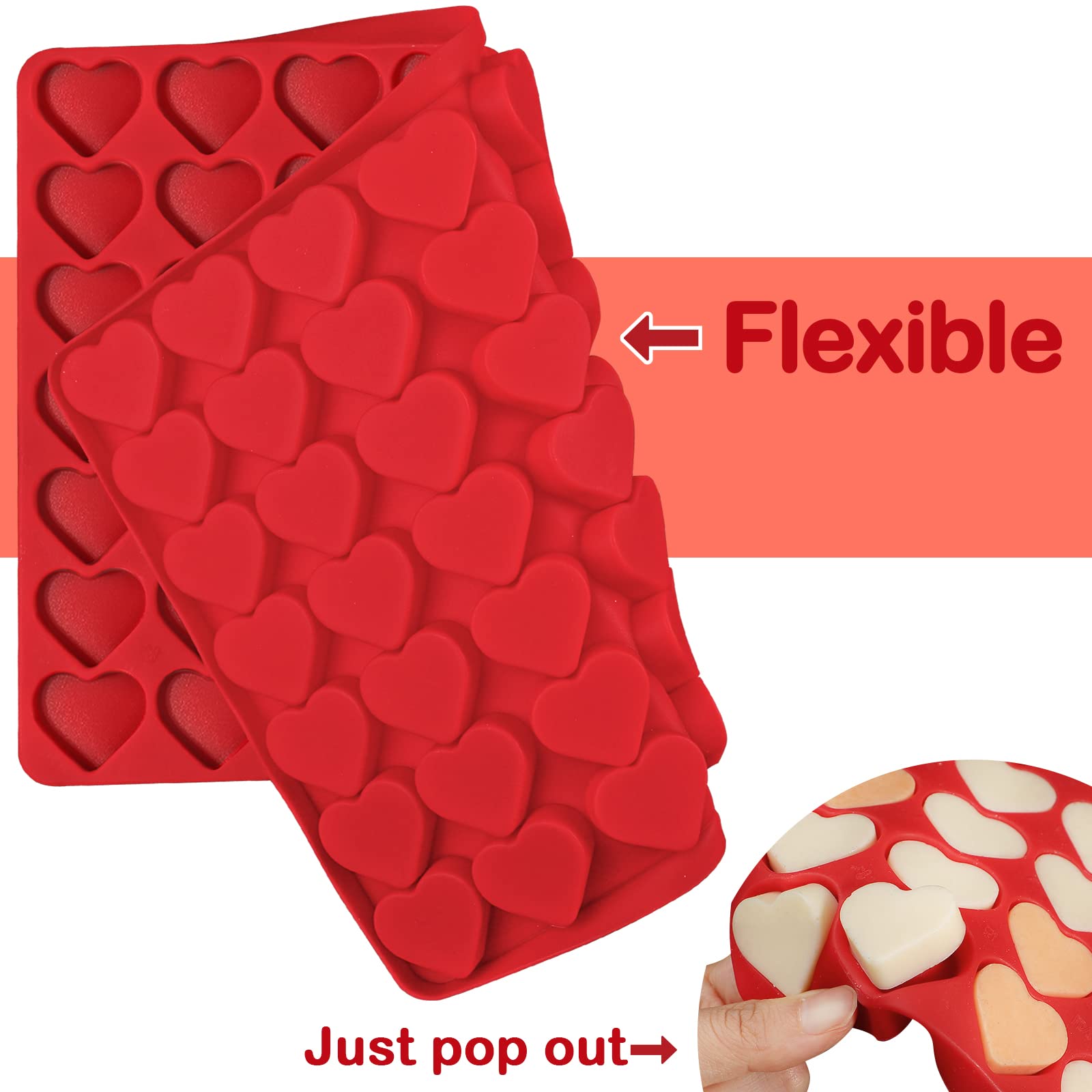 Webake Stampo In Silicone Per Cioccolatini A Cuore | 63 Fori, Mini Stampi Per Caramelle, Gommose, Ghiaccio, Sapone - 2