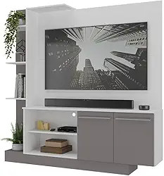Estante Home Theater com Suporte P/tv até 55'' Denver Multimóveis Branco/lacca Fumê