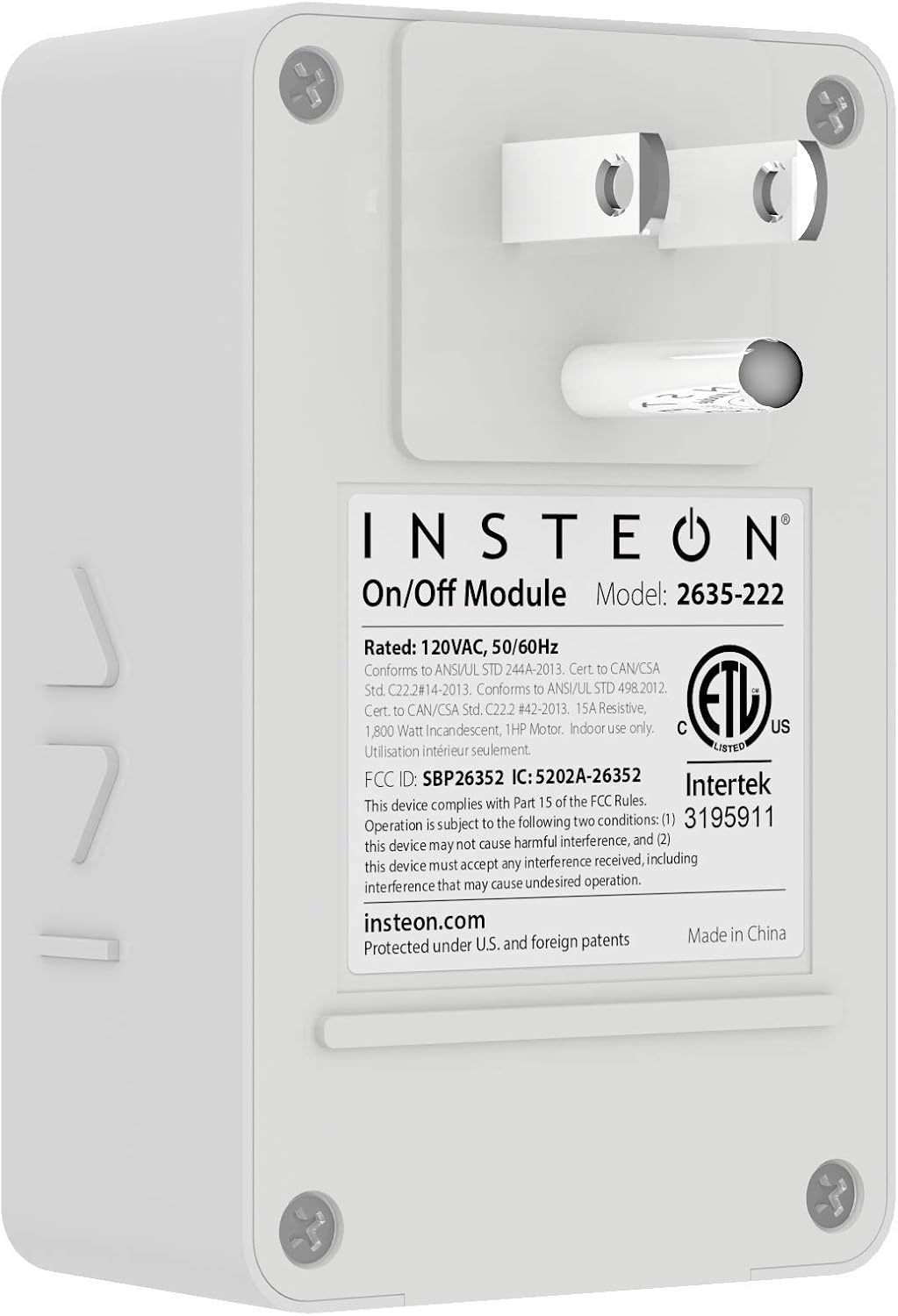 Insteon Smart On/Off Plug-in Module, 1800W, 3-Pin, 2635-222