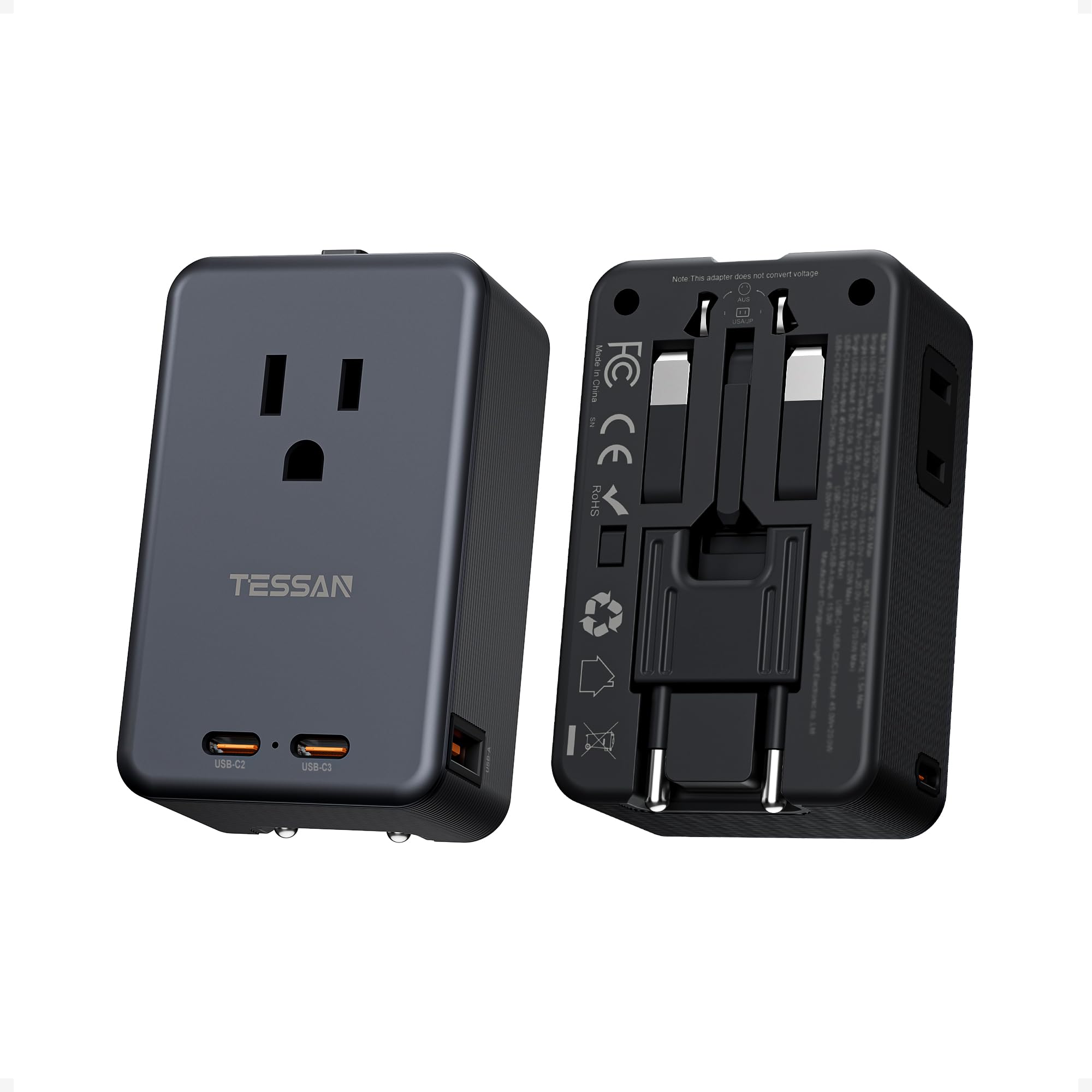 TESSAN 変換プラグ 海外 全世界対応 超薄型海外旅行用コンセント (6-in-1, 70WPD) 急速充電