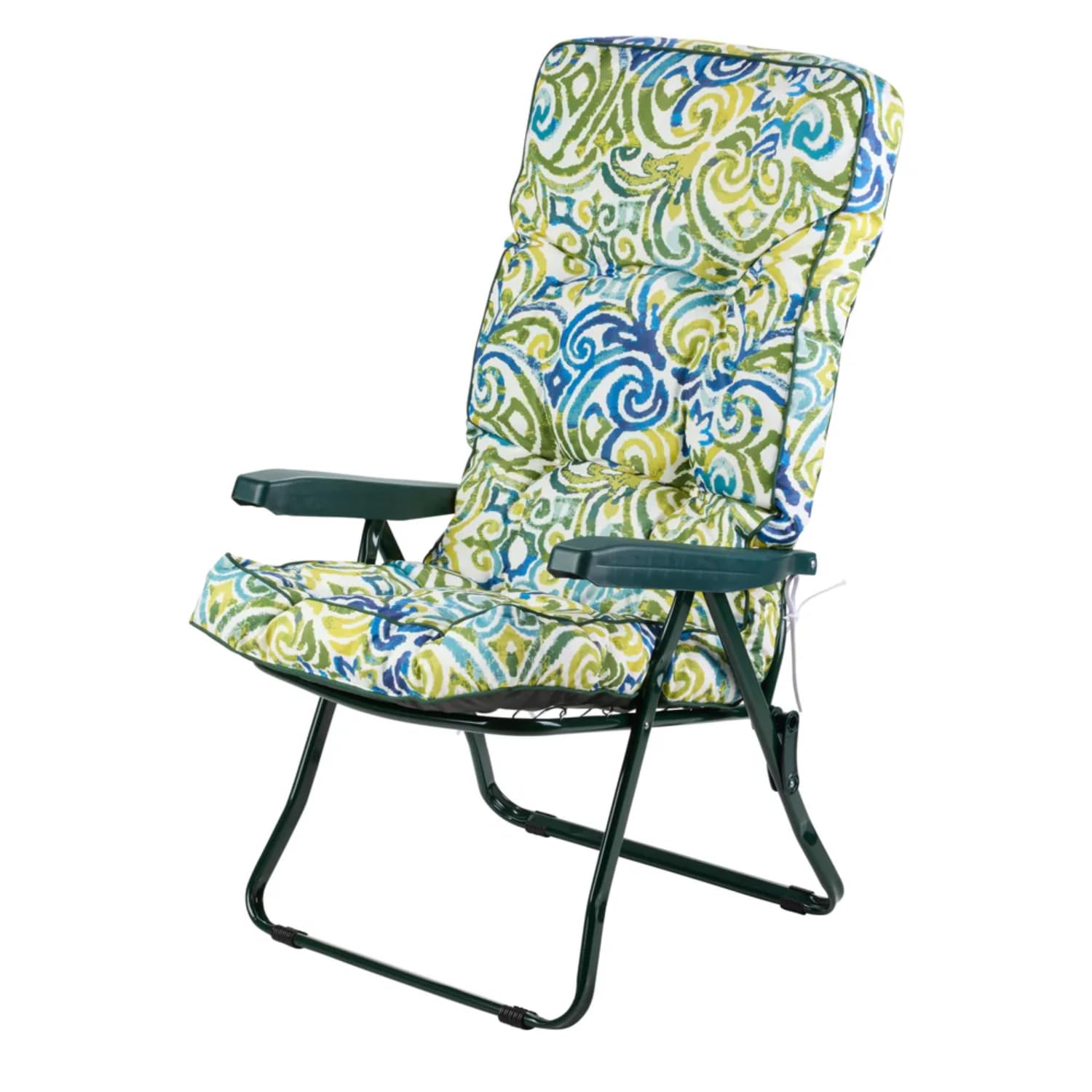 Alfresia Recliner Garden Chair, Folding Outdoor Recliner Chair with 5 Position Adjustable Backrest, Green Frame and Classic Water-Resistant Cushions
