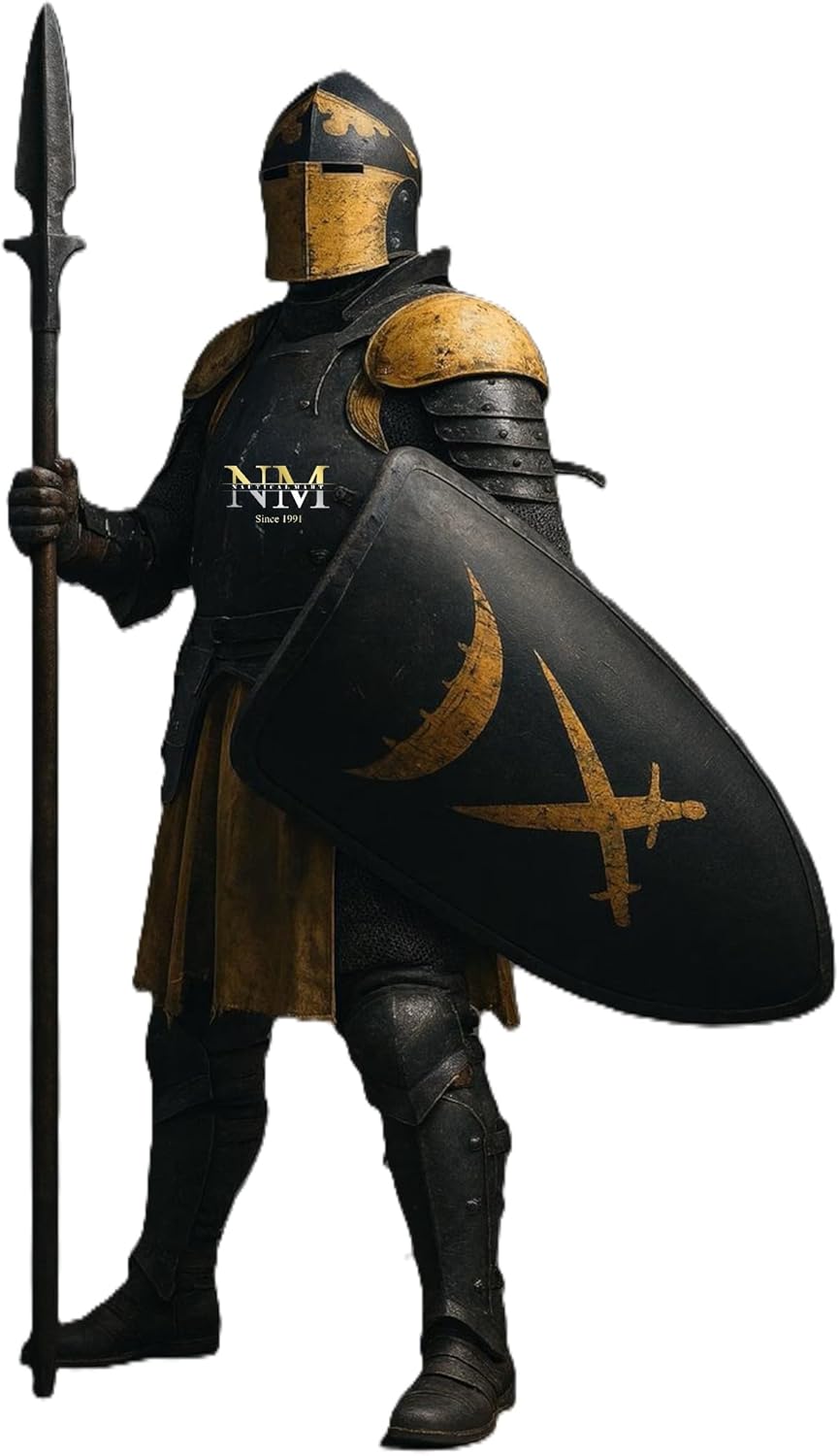 Medieval Knight Suit of Armor- Knight Yellow Plate Barbuta Armor Suit | Warrior Full Body Armor W/Barbuta Knight Helmet | For Cosplay, LARP Perfect for Reenactment, Halloween & Theater Act Costume