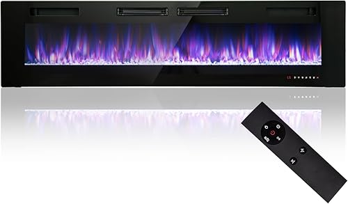 MFSTUDIO Chimenea eléctrica de 72 pulgadas con control remoto y pantalla táctil, calentador de chimenea empotrado y montado en la pared, chimenea