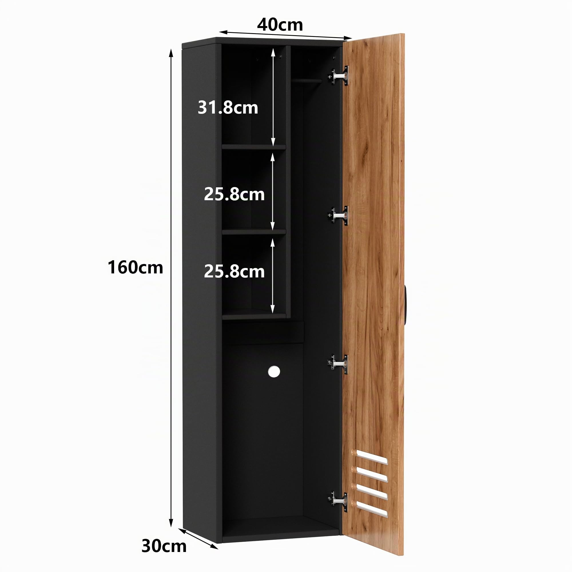 MSFE Armoire de Nettoyage Placard à Balai Meuble Rangement,Armoire Multifonction Pratique pour Aspirateur Balai,Bois Meuble de Rangement Produit d'entretien,40 cm de Large,160 * 40 * 30cm,Noir&Chêne