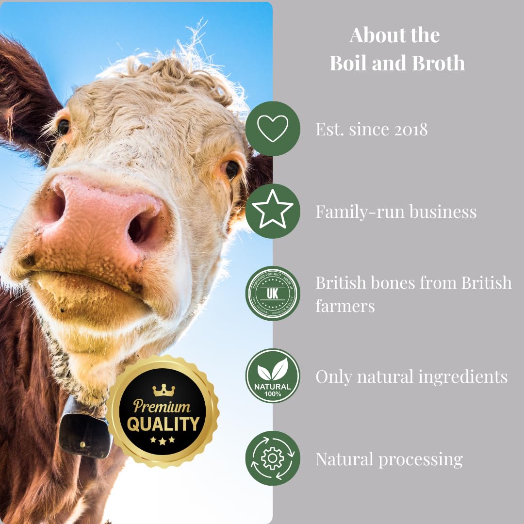 Brodo di manzo bollire e brodo per cani | 100% puro brodo proteico in polvere | Fino a 21 porzioni | Collagene bovino di tipo II | Ossa alimentate con erba britannica | Grado umano | Anca e