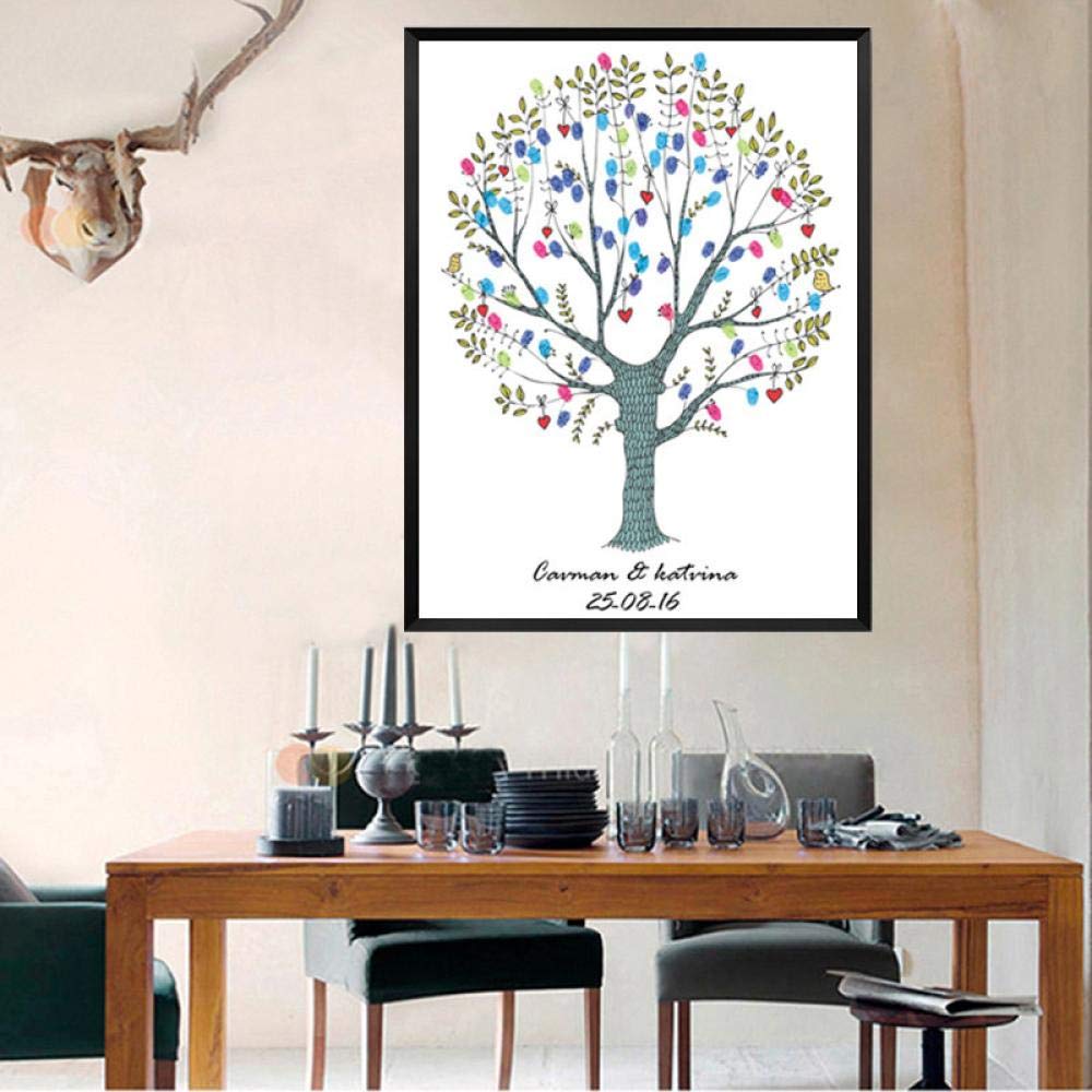 XIANGPEIFBH Impronta digitale Tela Pittura Libro degli ospiti Segno Souvenir Albero Pianta Compleanno Evento di matrimonio Battesimo Decorazione per feste 60x90cm Senza cornice