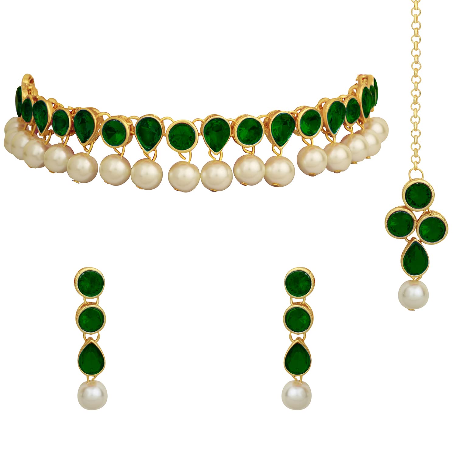 peora Kundan Pearl Traditional Ethnic Choker Necklace Earring Maangtikka Jewellery Set For Women & Girls-picture-44