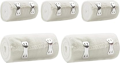 RUIJIE Elastic Gauze Bandages, 5 Rolls, Compression Bandages with Metal Clips, Elastic Bandages Wrap for Knees, Wrists for Sprain Injuries (2 Sizes)