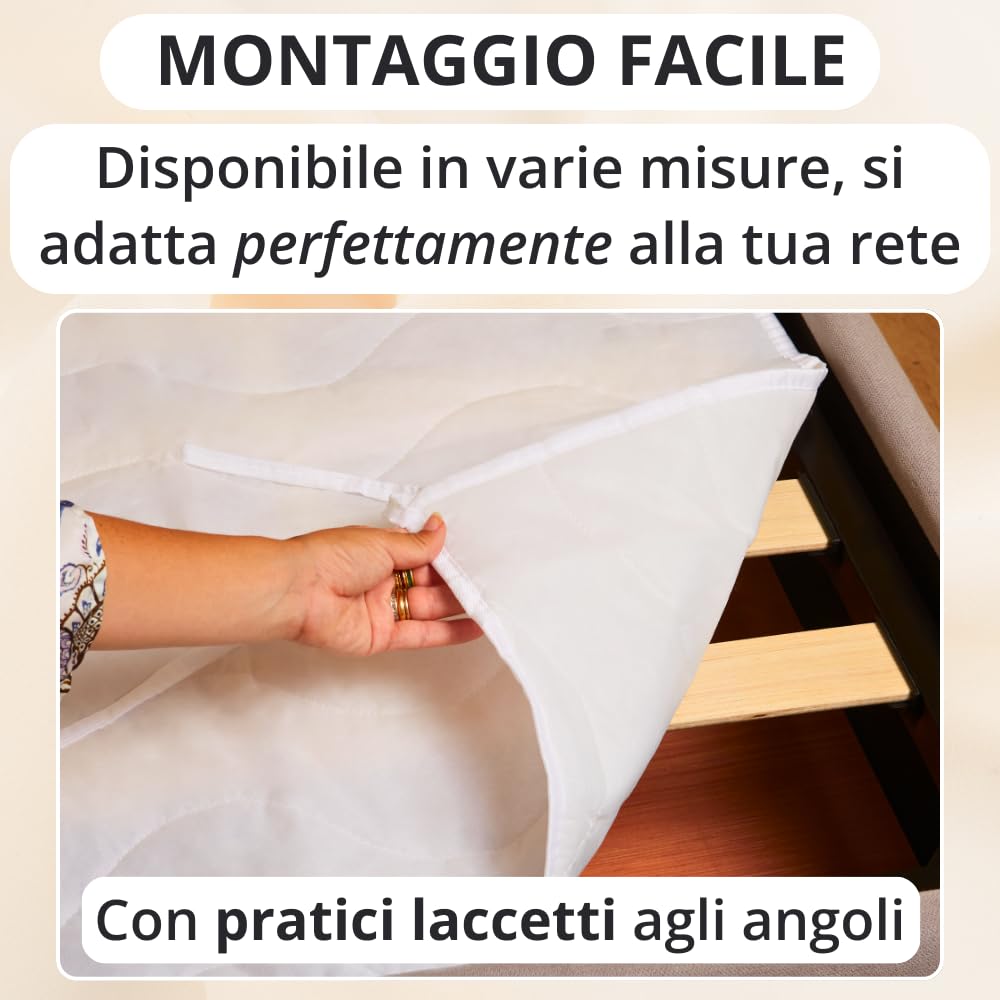 MAXIME MAISON - Coprirete Matrimoniale 160x190 Trapuntato con Imbottitura, Lacci agli Angoli, Copri Rete Letto Matrimoniale Anallergico e Antiacaro, Traspirante, Manifattura Made in Italy