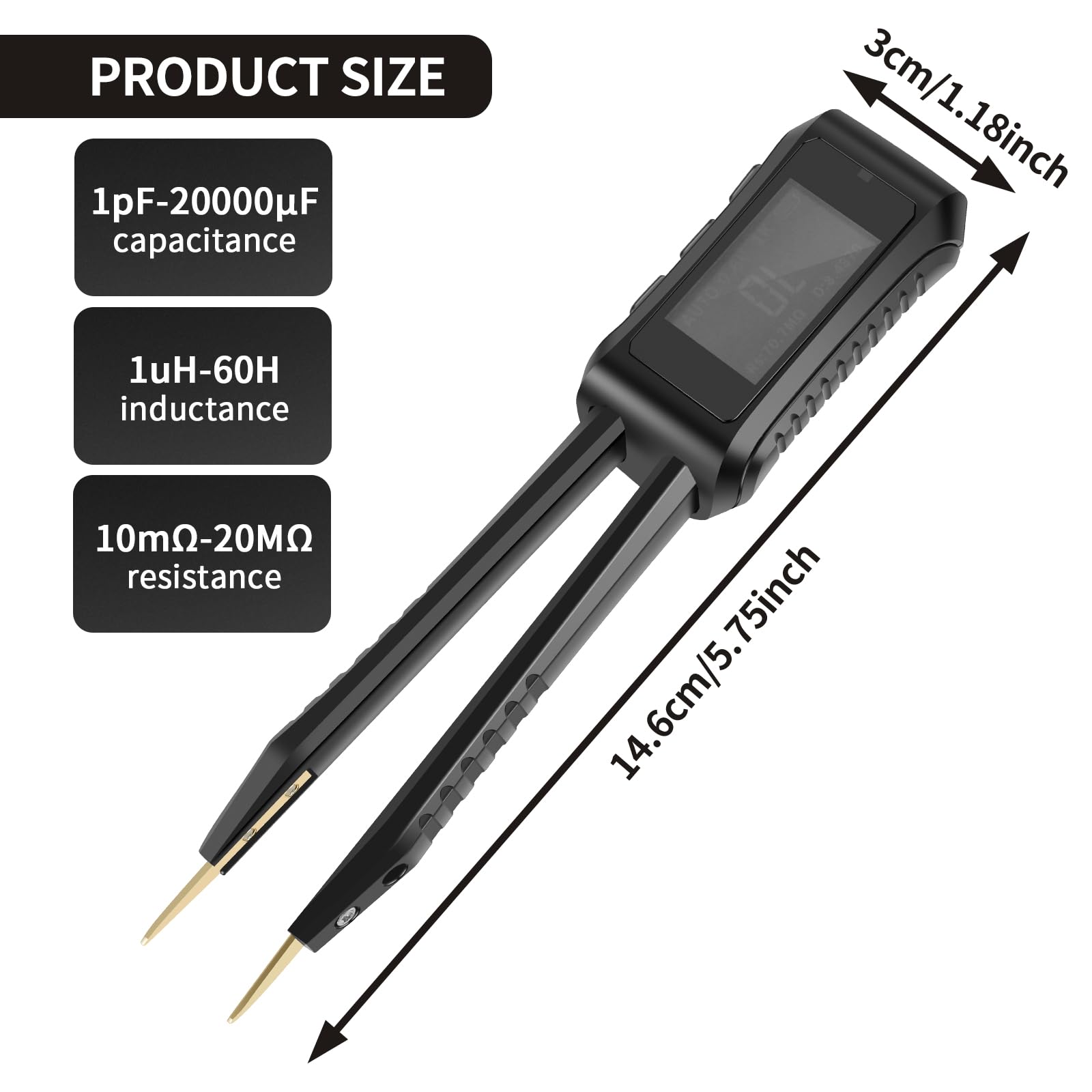 LCR Meter mit 2,9 cm Farbdisplay 3 Testfrequenzen LCR Tester 10 kHz Testfrequenz Einstellbar USB Typ-C Widerstandsprüfer LCR-ST1 Digitales Brückenmessgerät Hochpräzises LCR-Messgerät