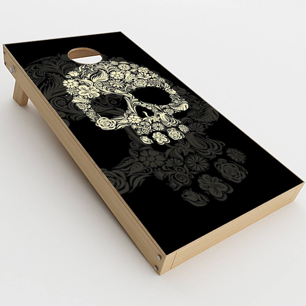 Skin Decal Vinyl Wrap for Cornhole Game Board Bag Toss (2xpcs.) Skins Stickers Cover/Flower Skull, Floral Skeleton