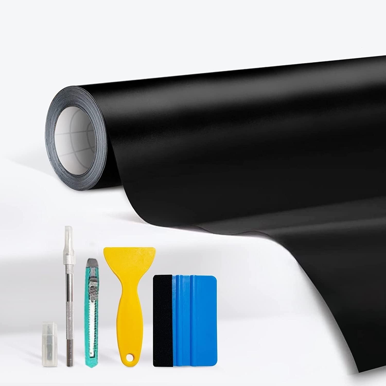 CompraFun Vinilo Negro Mate, Vinilo para Coche 300 x 30cm, Película Pegatina Adhesivo Impermeable sin Burbujas, Protección para Interior Exterior de Coche Moto Bici, con Accesorios