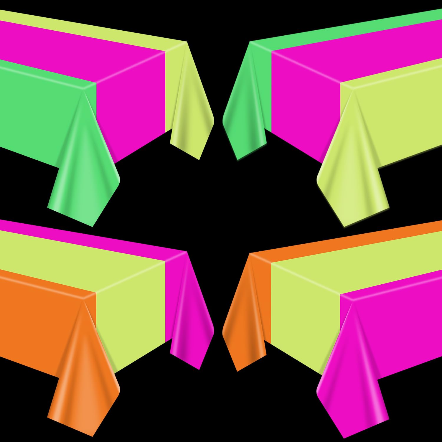 APUXXJUPA 4 Pcs Neon Table Cloths - 130 x 220 cm Glow in The Dark Table Cloths for Neon Party Decorations Glow Party Supplies, 2 style