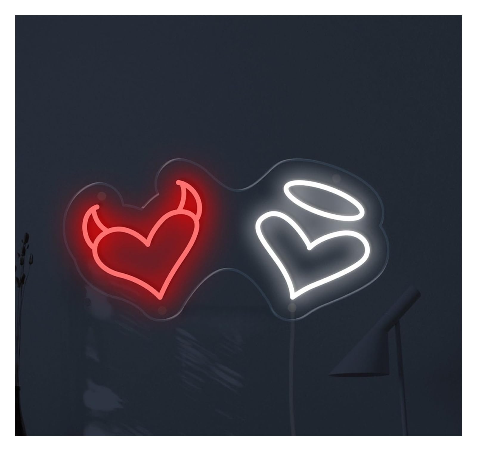 RONGCH Hanging Art Signs Angel and Devil Hearts Neon Sign Gameroom Bedroom Bar Livingroom Birthday Party Wall Decoration 48cm