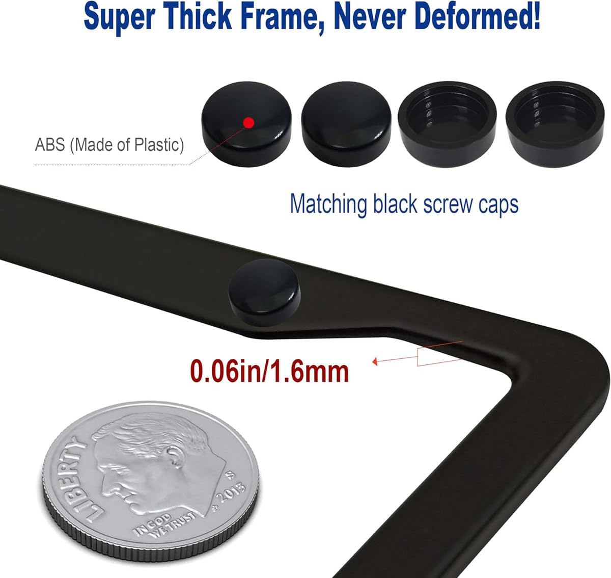 4 Holes License Plate Frame for Retired US Air Force Black Matte Aluminum USAF Car Plate Cover Holders with Screw Caps (1 PC) - Image 2