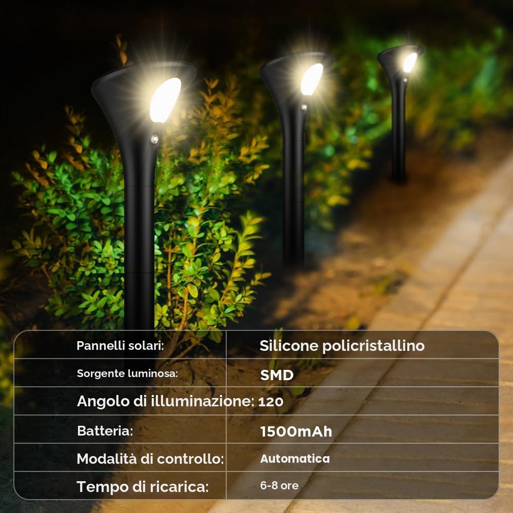 Faretti Solari a LED da Esterno con Sensore di Movimento 3 Pezzi Luci Solari 1500mAh Super Inferno Lampade da Giardino Bianco caldo Impermeabile IP65 per Patio, Vialetto, Cortile, Alberi