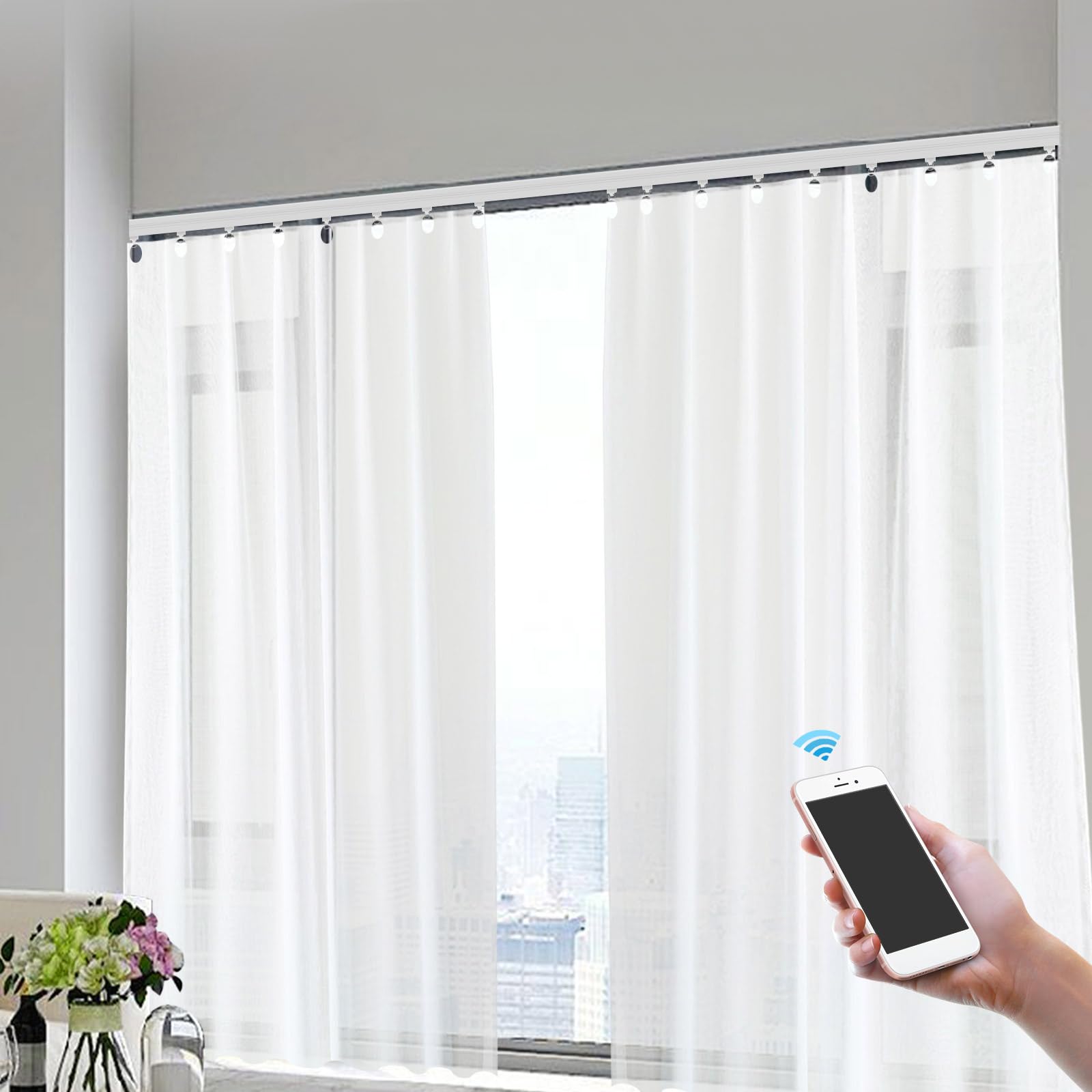 Binario per tende elettrico intelligente Tende Motorizzate 4,2 m Binario elettrico intelligente per tende collegabile tramite WIFI e ZIGBEE, con Telecomando