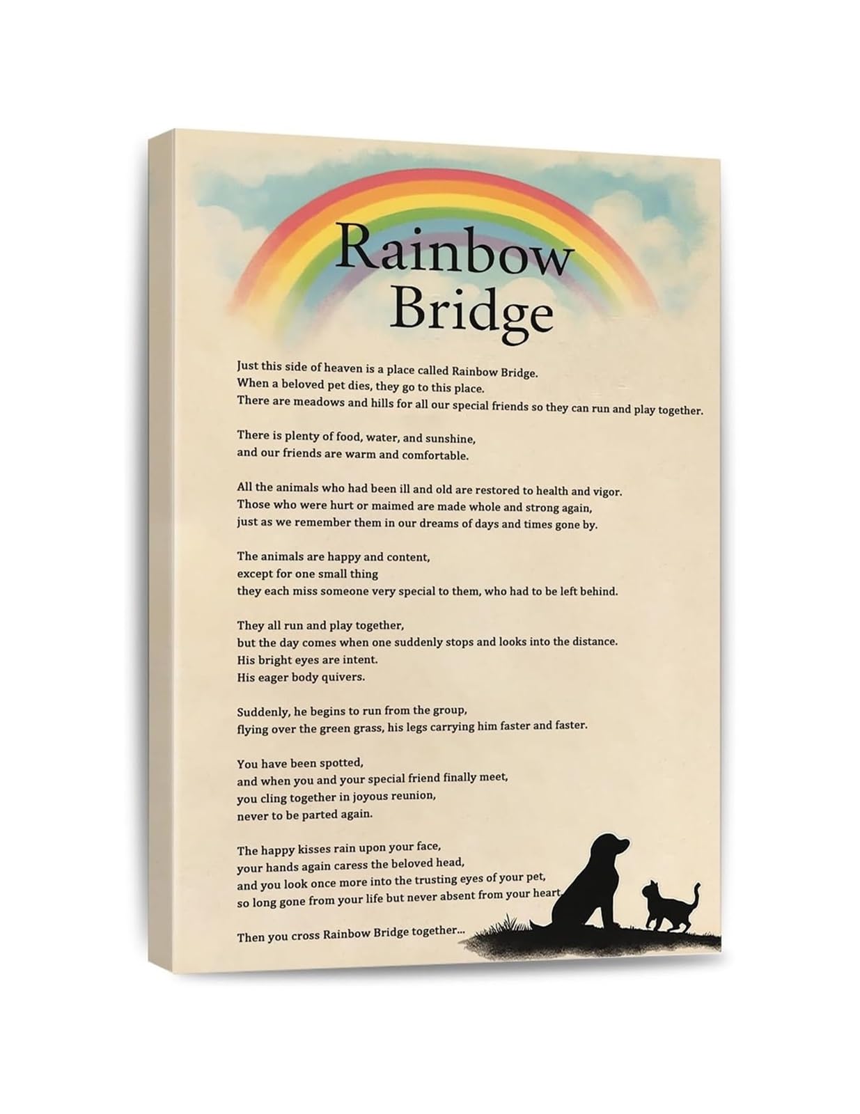 NWPNLXEA Watercolor Rainbow Bridge Poster Pet Memorial Poem Canvas Wall-Art Print for Dog Cat Owner Comfort Gift In Memory Of Pet Home Decor Unframed,16x24inch(40x60cm)