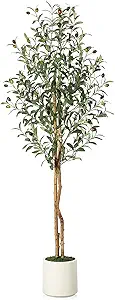 Artificial Olive Tree 5ft,Faux Plant with White Pot, Floor Fake Plants with Natural Wood Trunk and Fruits, Artificial Trees Indoor for Home Decor