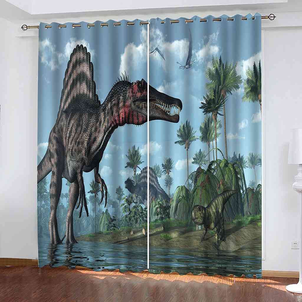 Rideaux occultants dinosaure vert en lot de 2 pour décorer la chambre de vos enfants