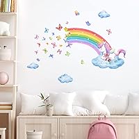 Vista 7 de Runtoo Calcomanías artísticas de pared de arco iris, unicornio, mariposa, nubes, calcomanías de pared para bebé, guardería, niñas, dormitorio, sala