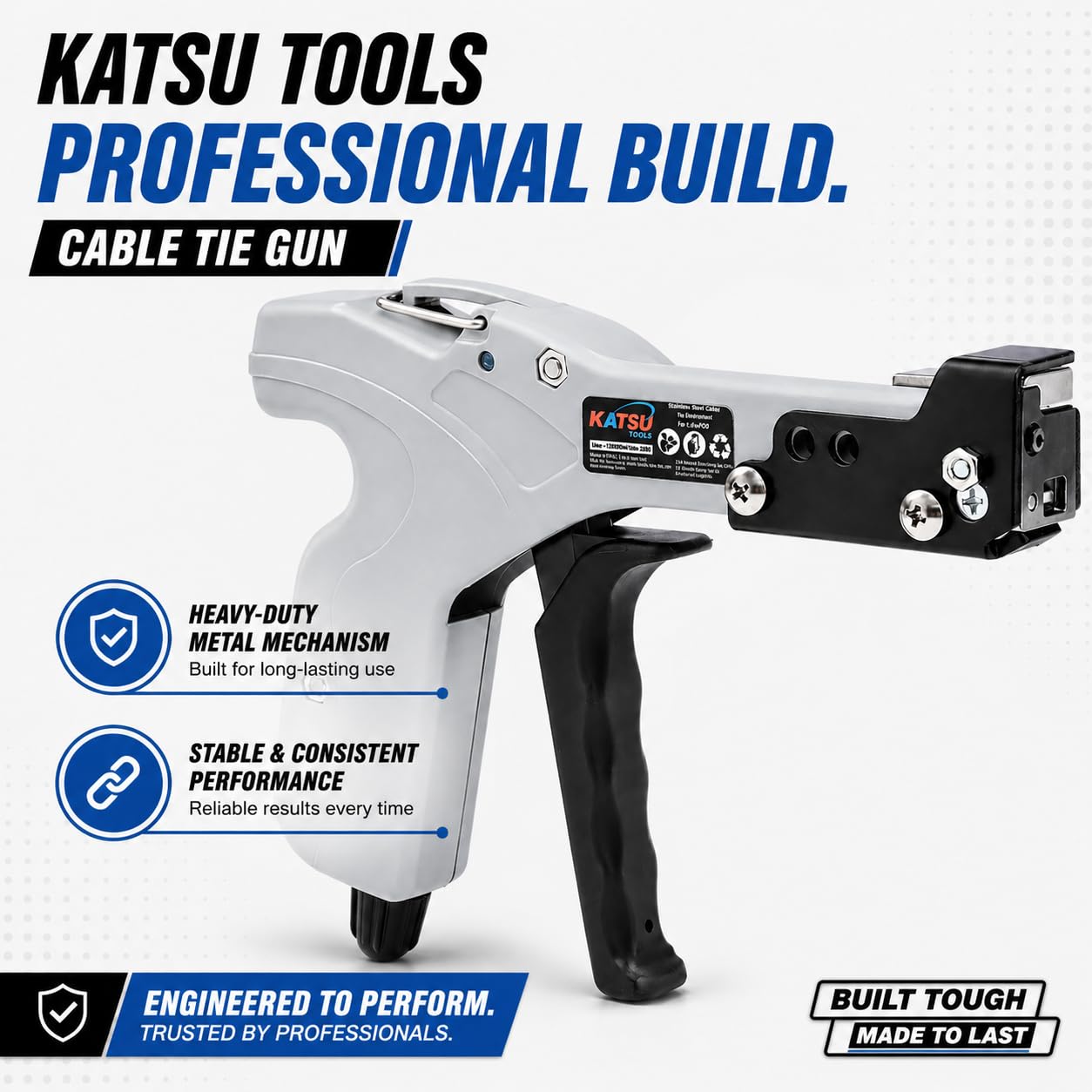 KATSU Tools Pistola per Fascette in Acciaio Inossidabile, Strumento Professionale per Tensionare e Tagliare Automaticamente le Fascette Metalliche 417521
